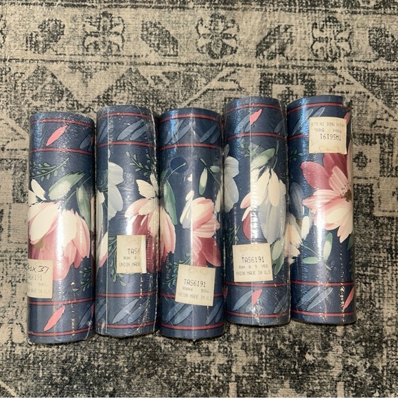 Vintage 90s Floral Wallpaper Rolls with Blue and Pink Design lot of 5 - Picture 1 of 2